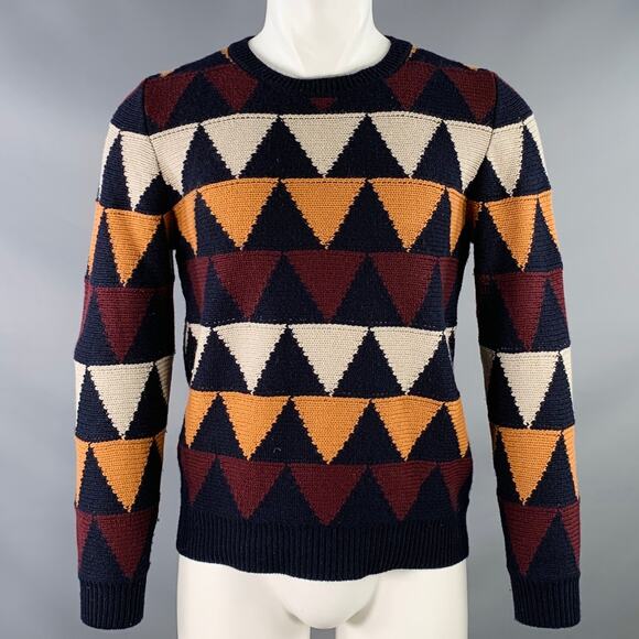 VALENTINO Size S Multi Color Knit Triangles Cashmere Crew Neck Sweater - Picture 1 of 11
